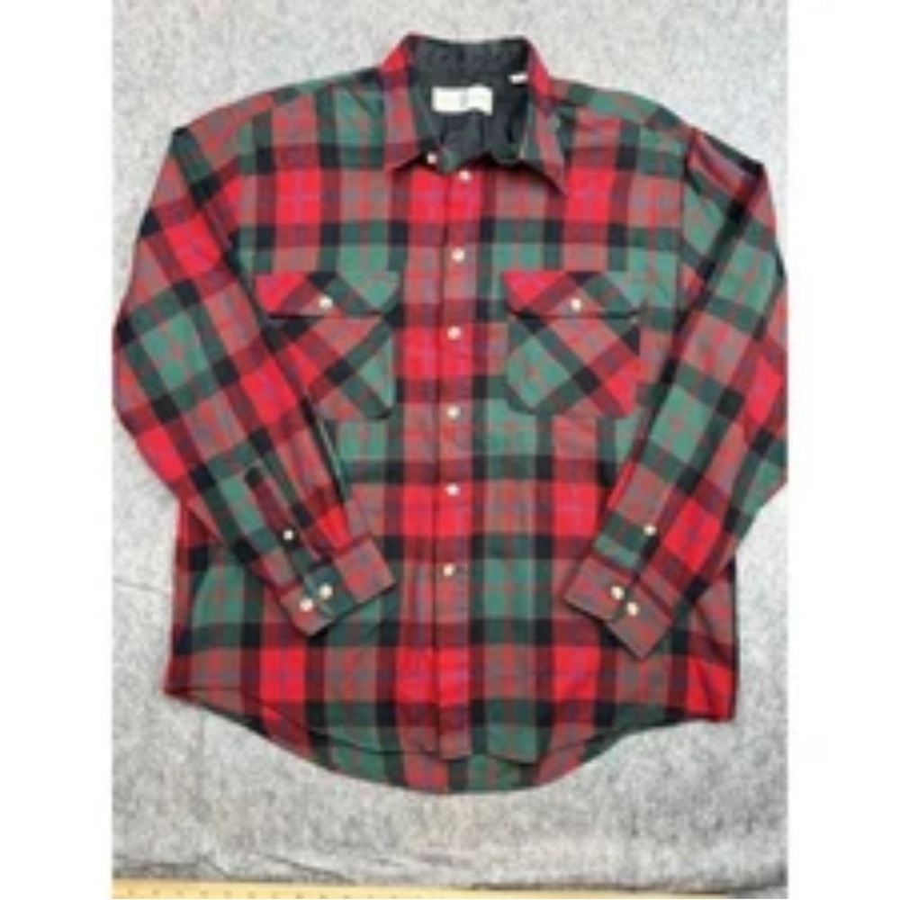 Vintage River Trader Flannel Shirt Men's Large Red Green Plaid Acrylic‎ Shacket